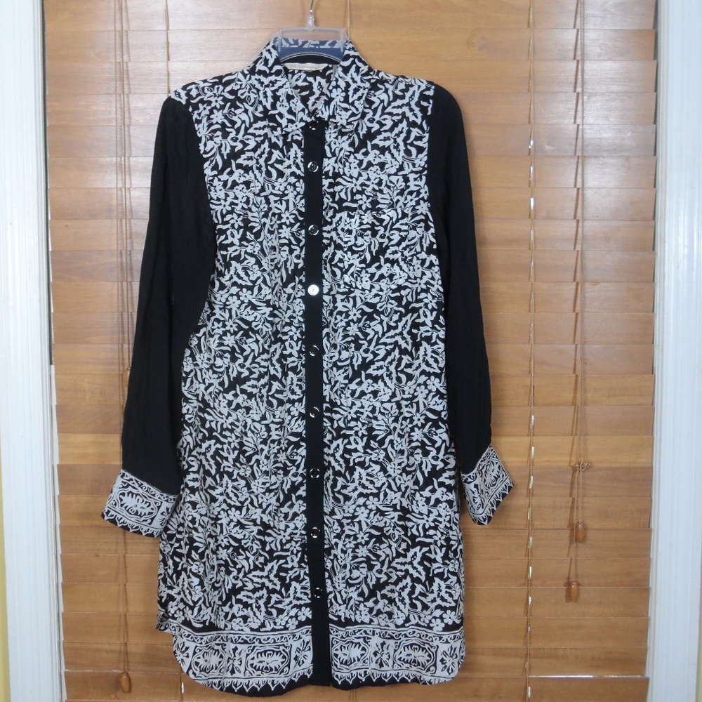 Soft Surroundings Black & White Floral Shirt Dress